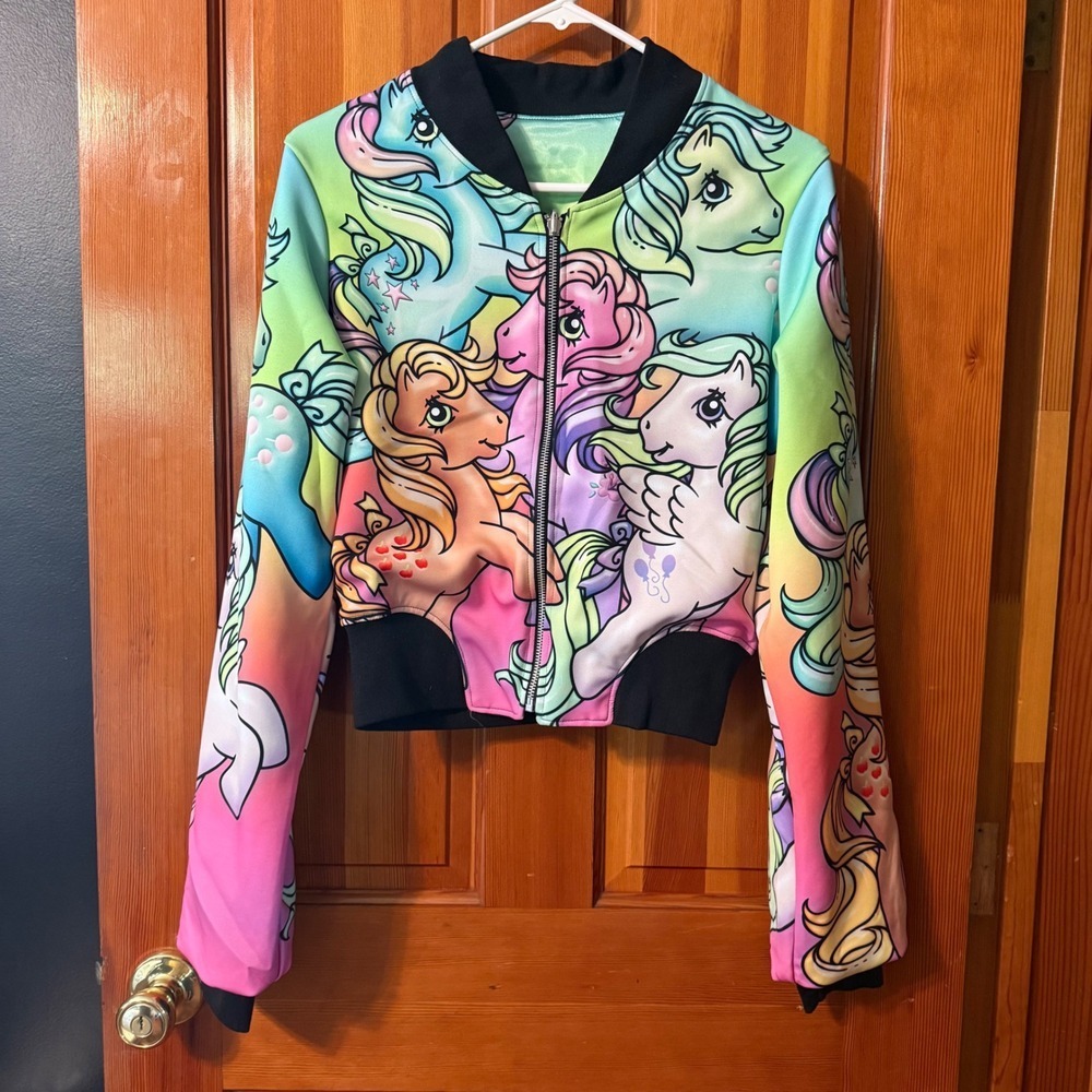 Alice Vandy My Little Pony Bomber Jacket M Multicolor Reversible Cropped Zip - Picture 4 of 11